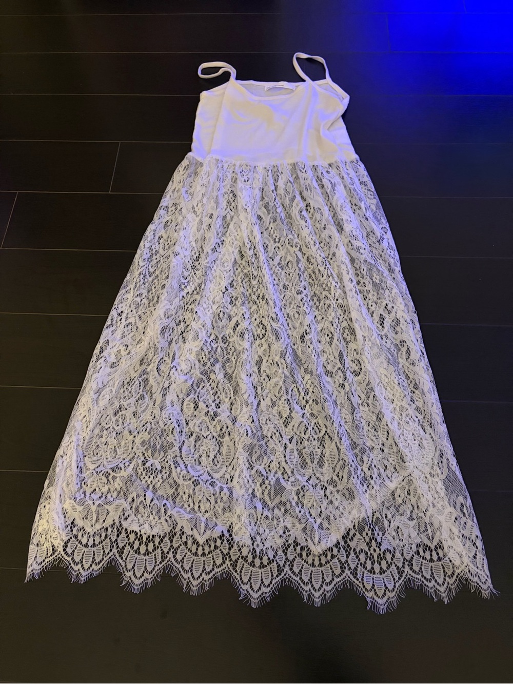 White Lace Maxi Dress with Sheer Overlay